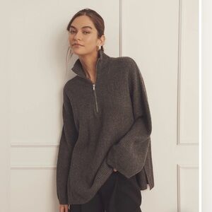 NAADAM Luxe Cashmere Fisherman Quarter Zip Tunic in Granite size large